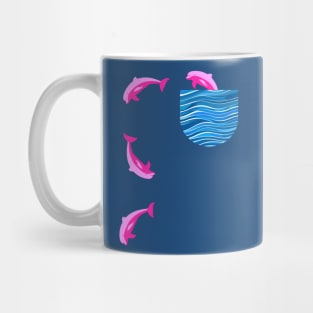 Cute pink dolphin jumping out of ocean pocket Mug